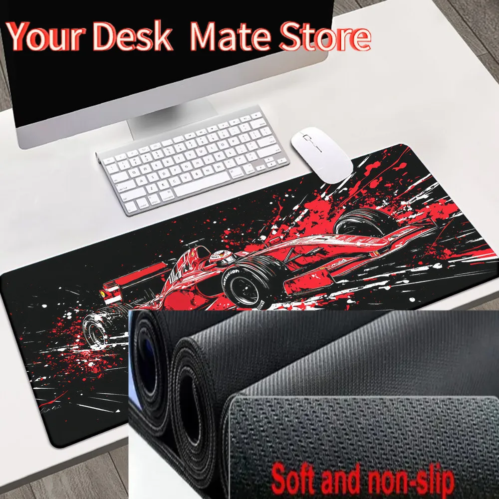 1pc Formula Racing Car Mouse Pad with Dynamic Splash Ink Design - Red & Black High-Quality Rubber Anti-Slip Base & Smooth Fabric