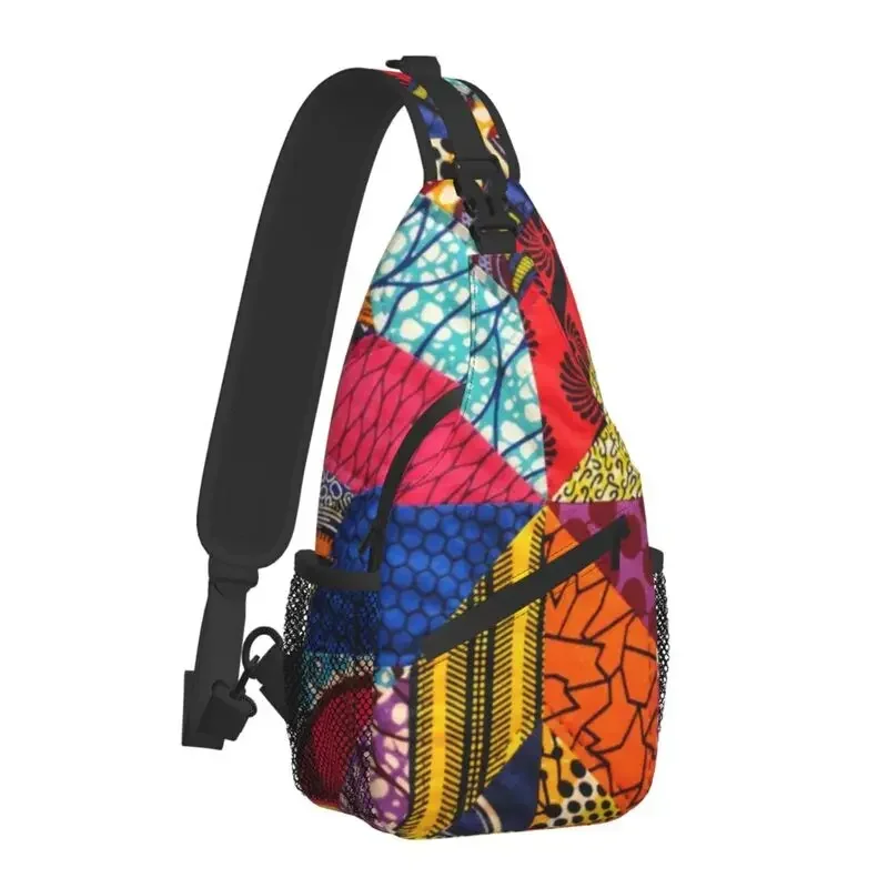 Colorful African Ankara Print Sling Bags for Traveling Men Africa Tribal Geometric Art Crossbody Chest Backpack Shoulder Daypack