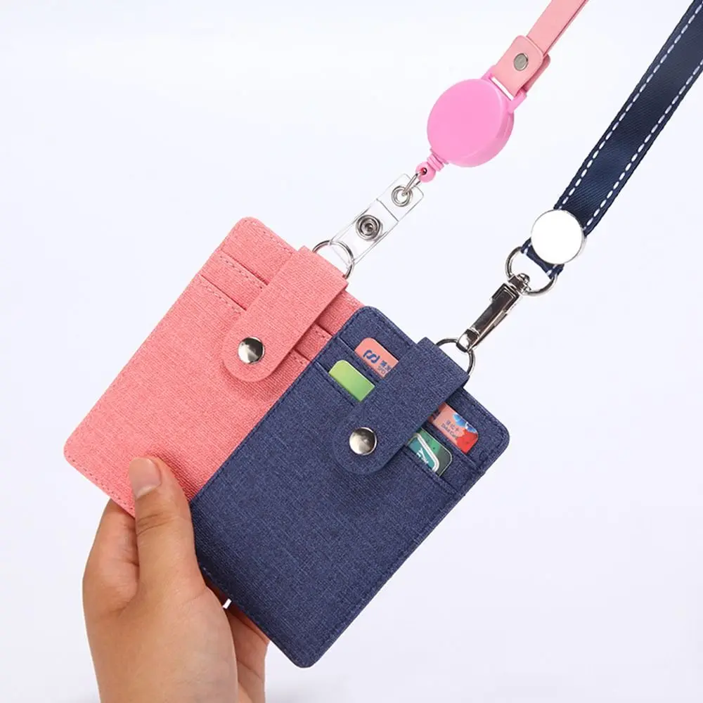 Leather Bus Pass Case Cover Retractable Lanyards ID Badge Holder Men Women's Bank Credit Card Holder Strap