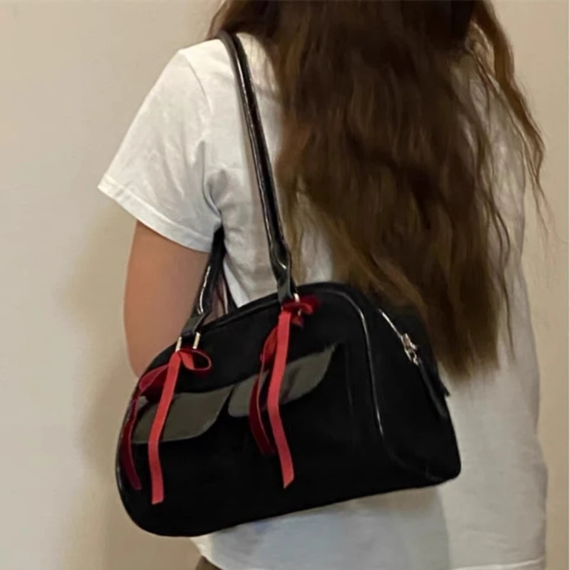 2024 New Women Y2k Aesthetic Bow Shoulder Bags Vintage Casual Streetwear Fashion Handbags Trendy All Match Simple Underarm Bag