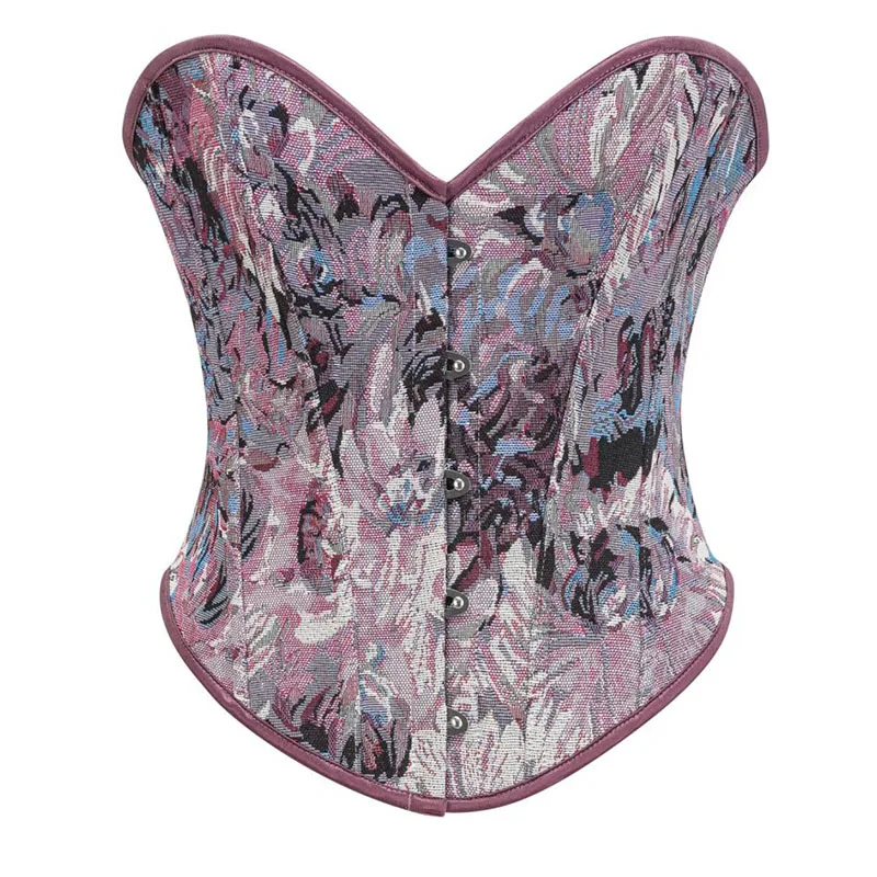 Grey Denim Steampunk Overbust Bustier Top Mujer Floral Printed Sexy Espartilho Feminino Plus Size Corset Vintage Gothic Clothes