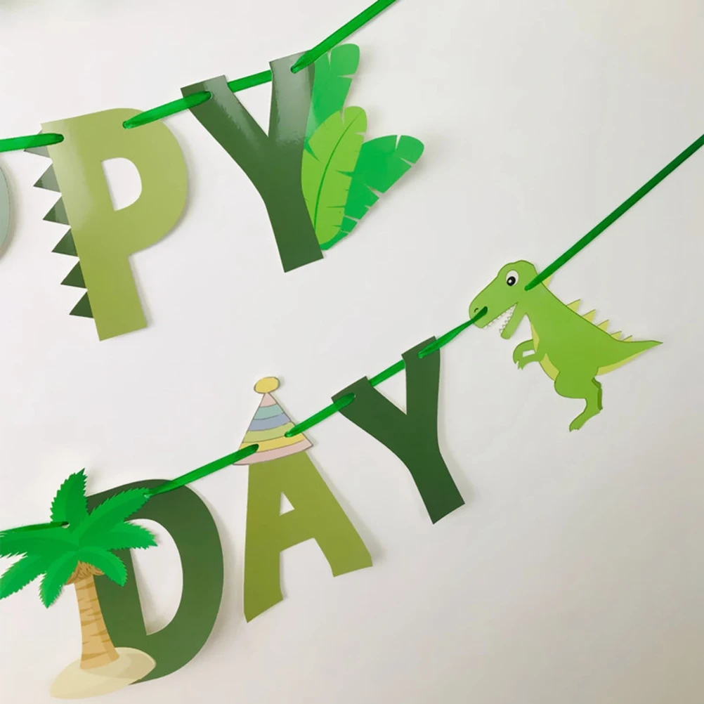 

Happy Birthday Banner Dinosaur Party Decoration Colorful Streamer For Christmas Kids Friends Home Wall Entrance Table