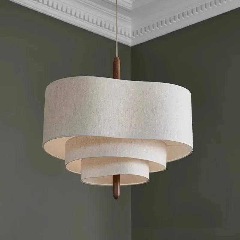 

Retro bedroom, dining room, solid wood study, creative Japanese wabi-sabi style fabric chandelier