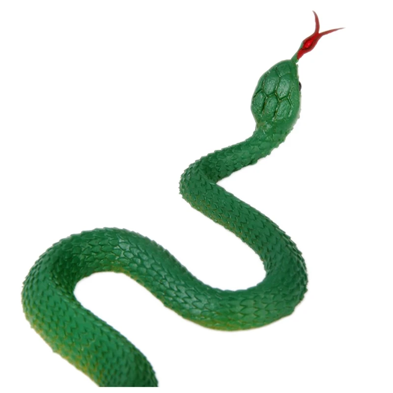 A87I-6X Simulation Soft Plastic Toy Snake Simulation Snake Rubber Tip Toy - Green