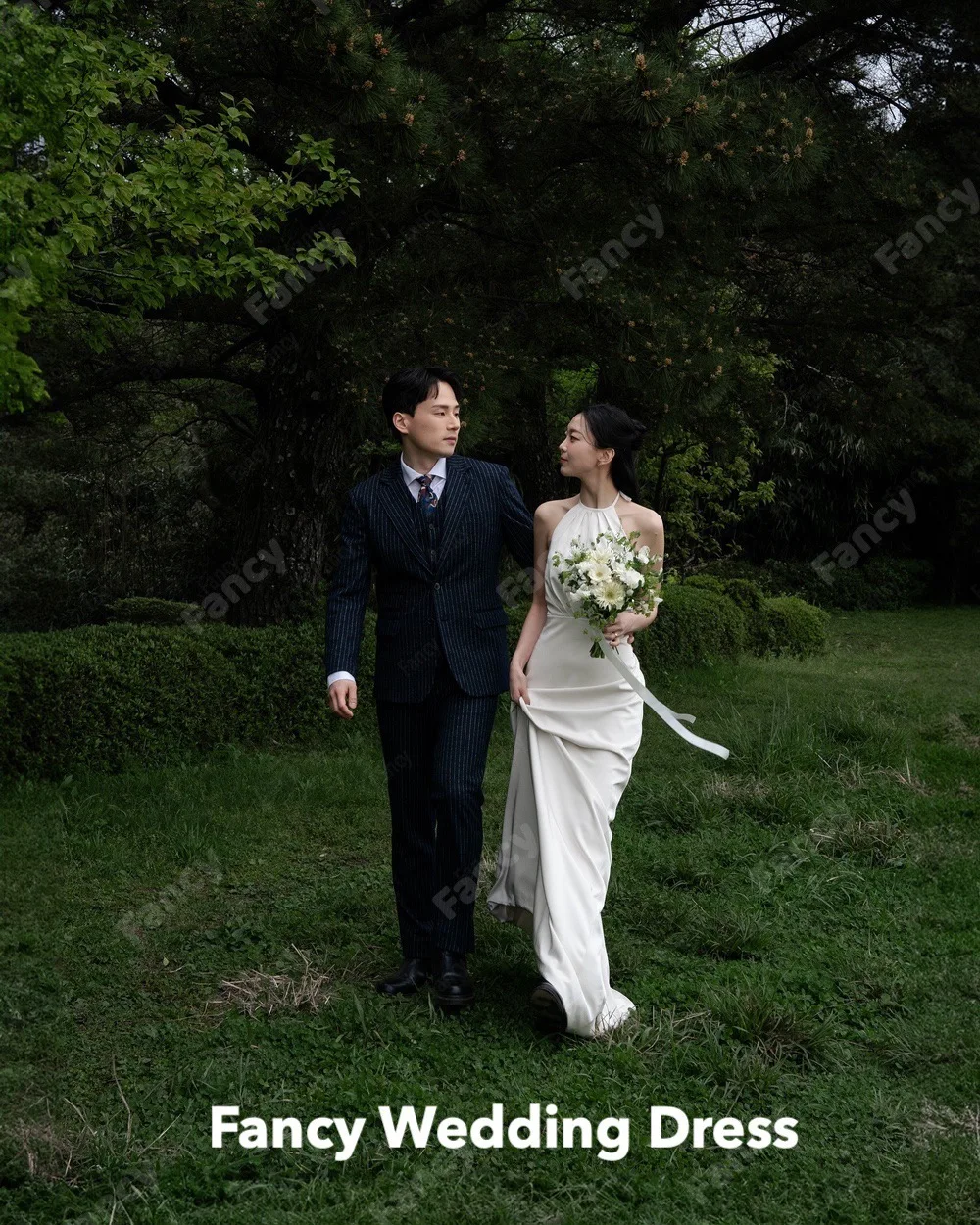 Chique Elegante Damesjurk A-Lijn Korea Trouwjurk Fotoshoot Halter Mouwloze Vloerlange Bruidsjurk Op Maat Gemaakt