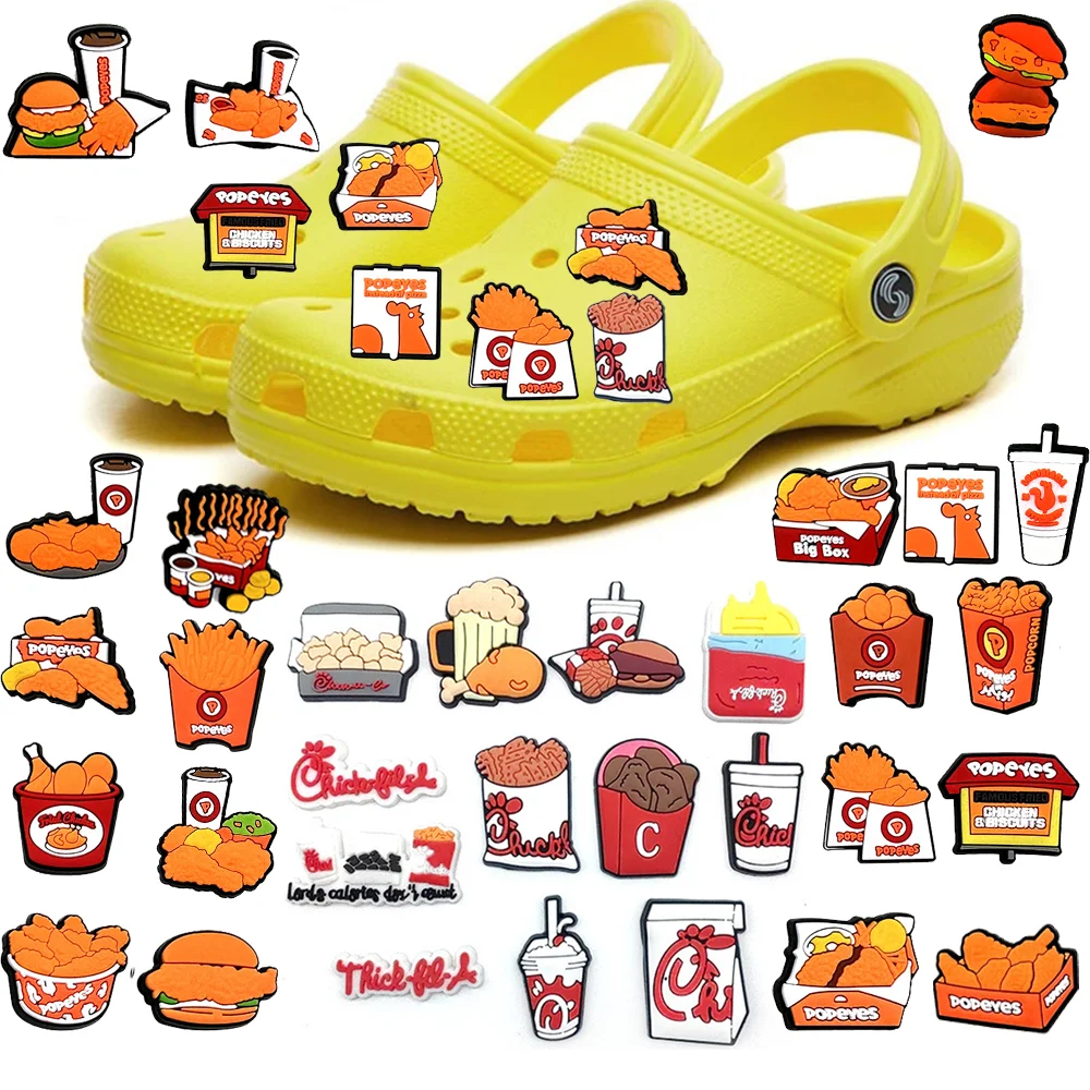 New 1PCS Cartoon Fried Chicken Series decorate Hamburg fries Shoe Charms DIY  PVC Accessories Kids Boys Adults Gifts