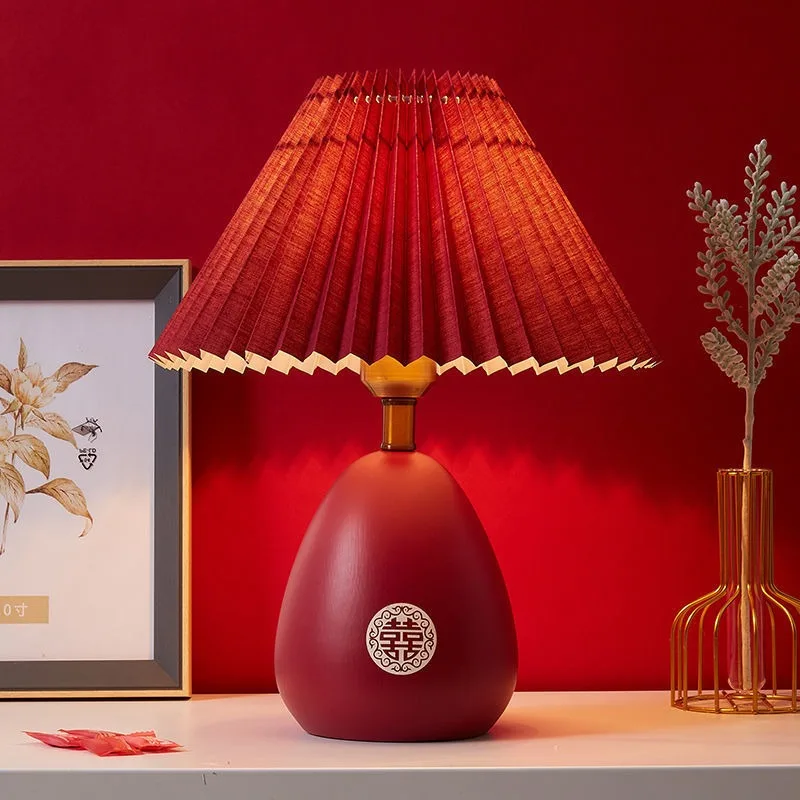 

Chinese wedding desk lamp, red double Ximen bedside lamp, wedding room everbright lamp