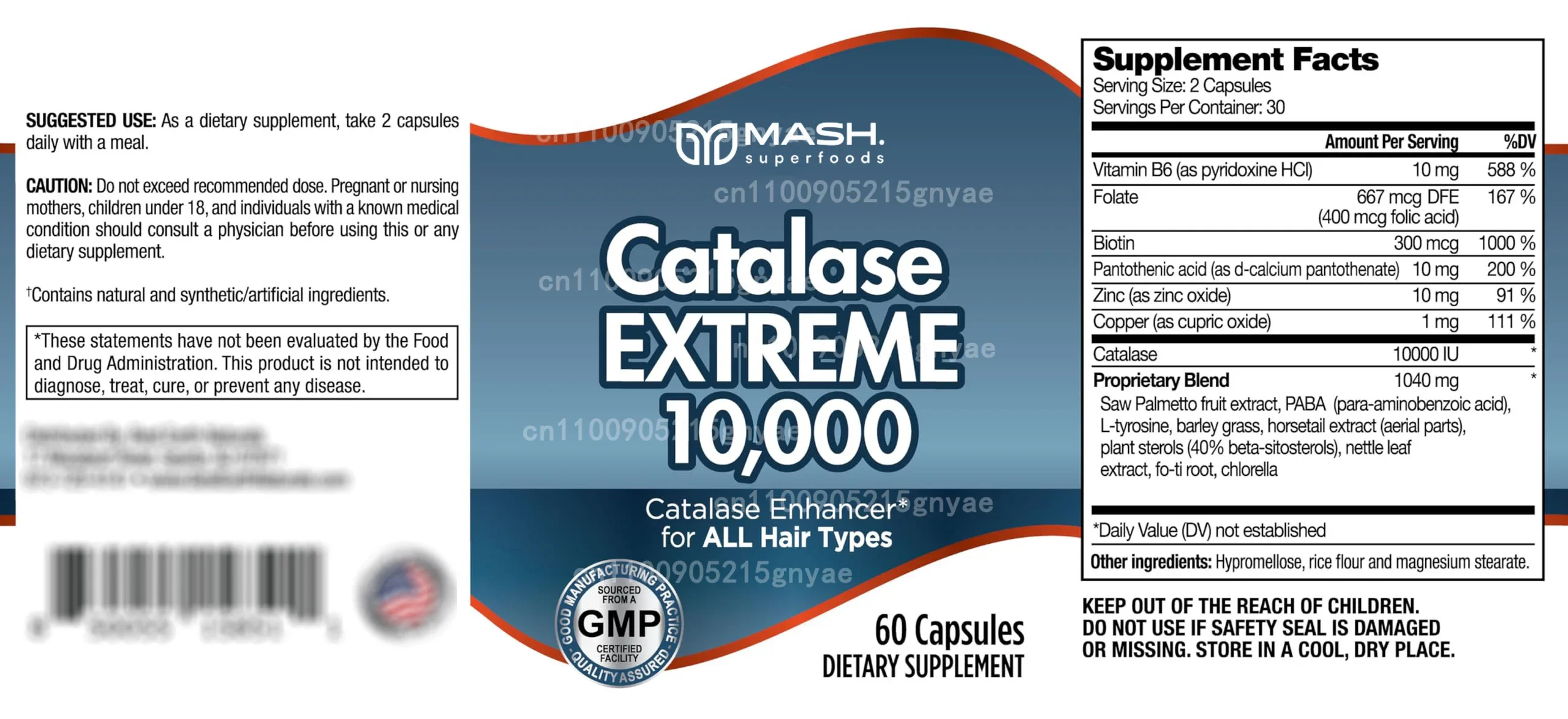 Catalase 30000 Supplement (60 Capsules) | Hair Supplement to Promote Strong Hair