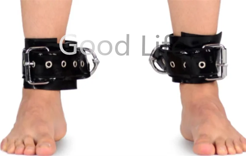 100% latex Rubber Gummi Black handcuffs party role play fashion special occasion metal decoration comfortable