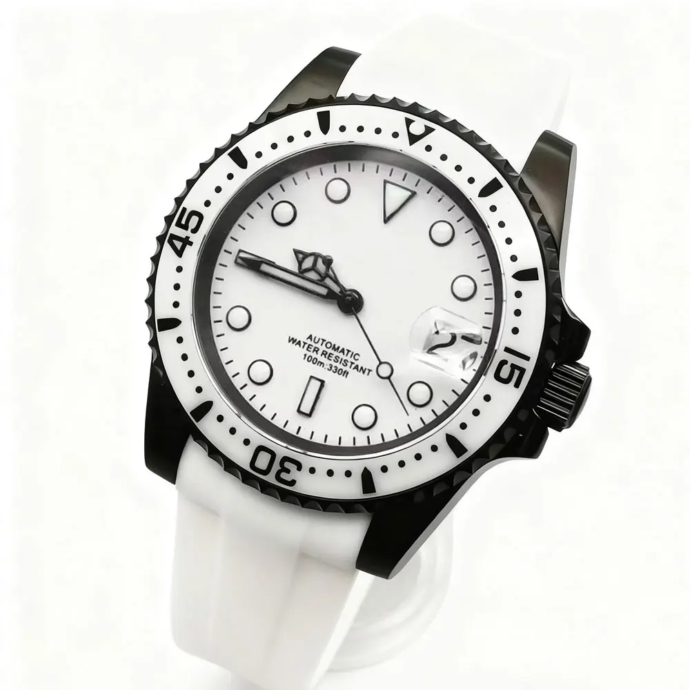 Custom logo NH35 Watch For man Diving 100m Luxury 40mm Automatic Mechanical Watches Sapphire PVD Black Case Rubber strap