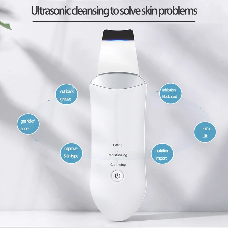 Ultrasonic Facial Skin Scrubber Beauty Machine Ion Deep Face Cleaning Peeling Shovel Exfoliating Skin Care Device