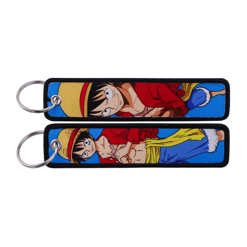 Anime One Piece Label Keychain Luffy Zoro Action Figures Fabric Woven Label Key Ring Accessories for Car Bag Key Chain Toys Gift