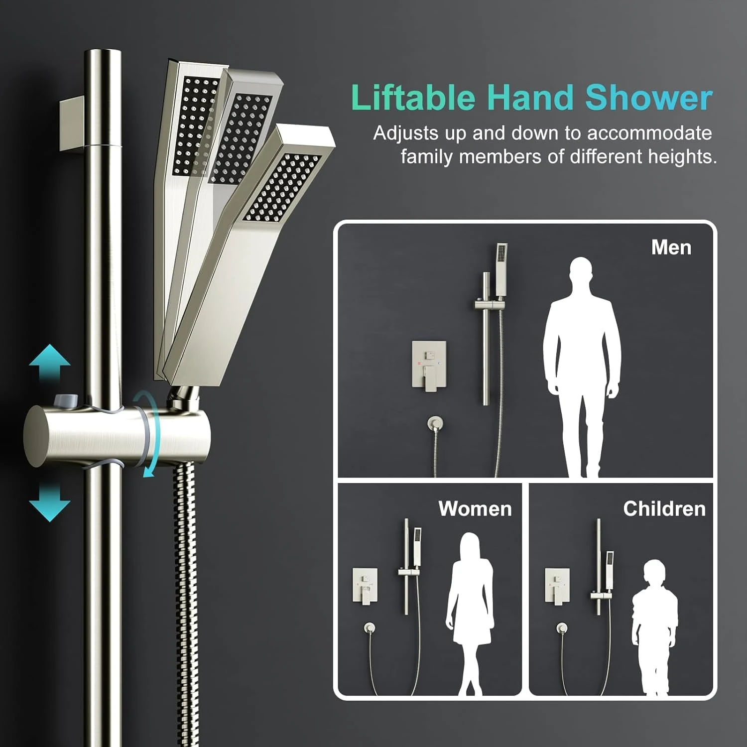 12 Inch Square Shower System, Rain Shower Head and Slide Bar Handheld Shower Faucet Wall Mounted Combo Set Included