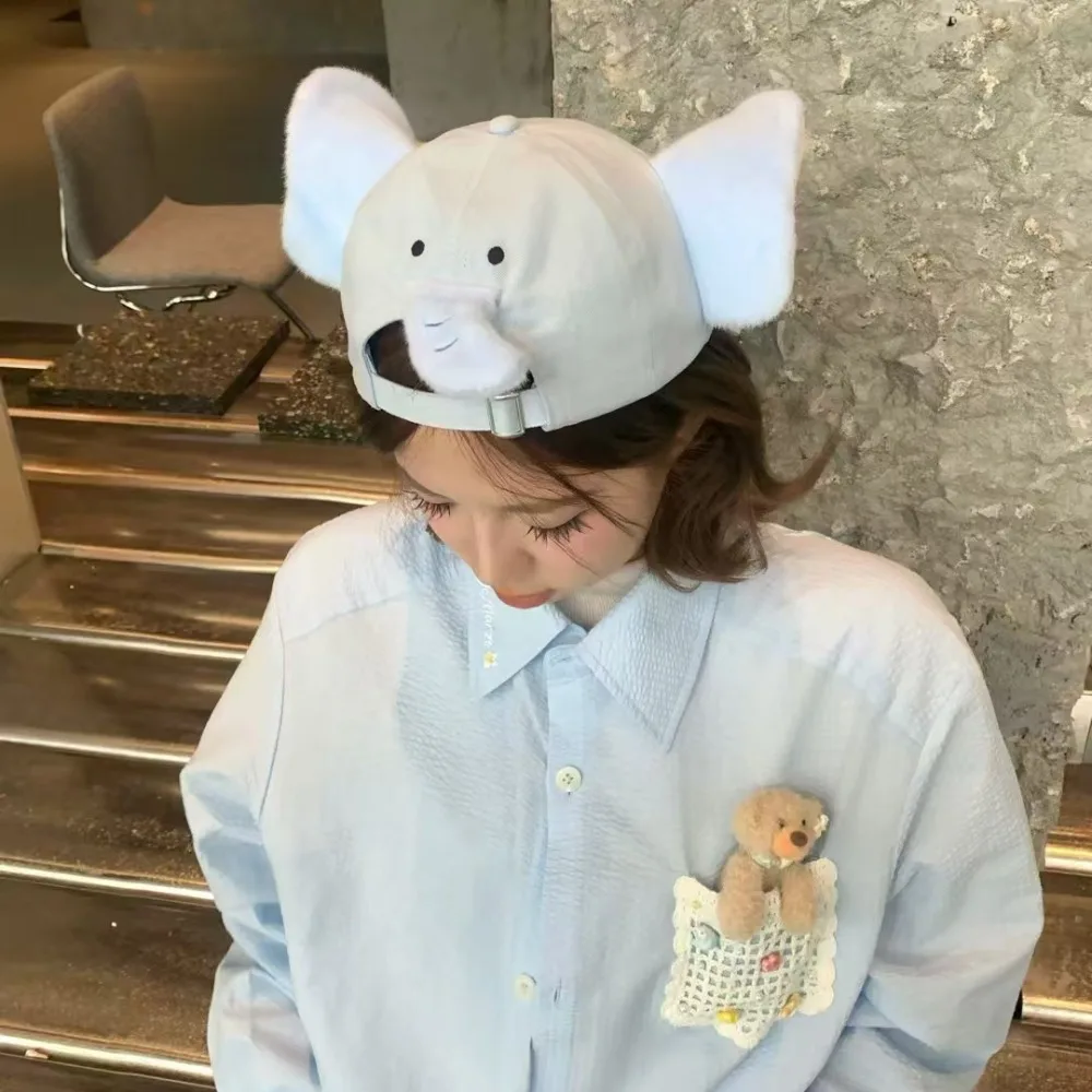

Creative Cute Elephant Hat with Ears Nose UV Protection Plush Kitty Baseball Cap Bowknot Cartoon Lop Ear Rabbit Hat Girls