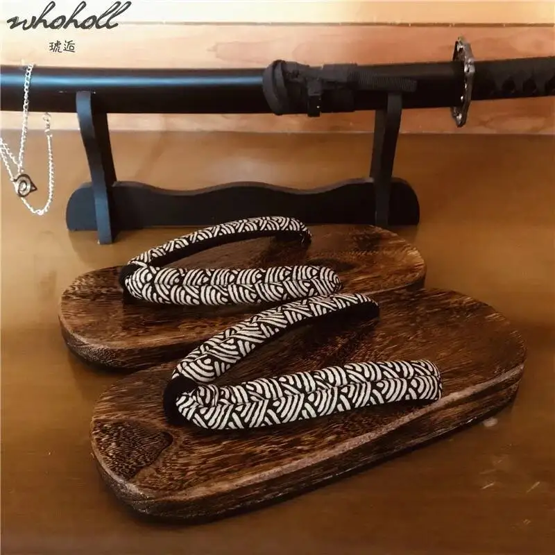 WHOHOLL bois Geta été homme femme pantoufle grand japonais bois Geta tongs sabots antidérapants pantoufles grande taille 47 48