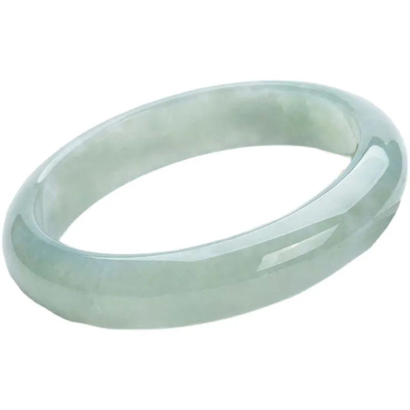 Natural Burmese Old Mine Ice Noble Lady Bracelet for Women, Single Color, Transparent, Elegant Light Green Jadeite Brace