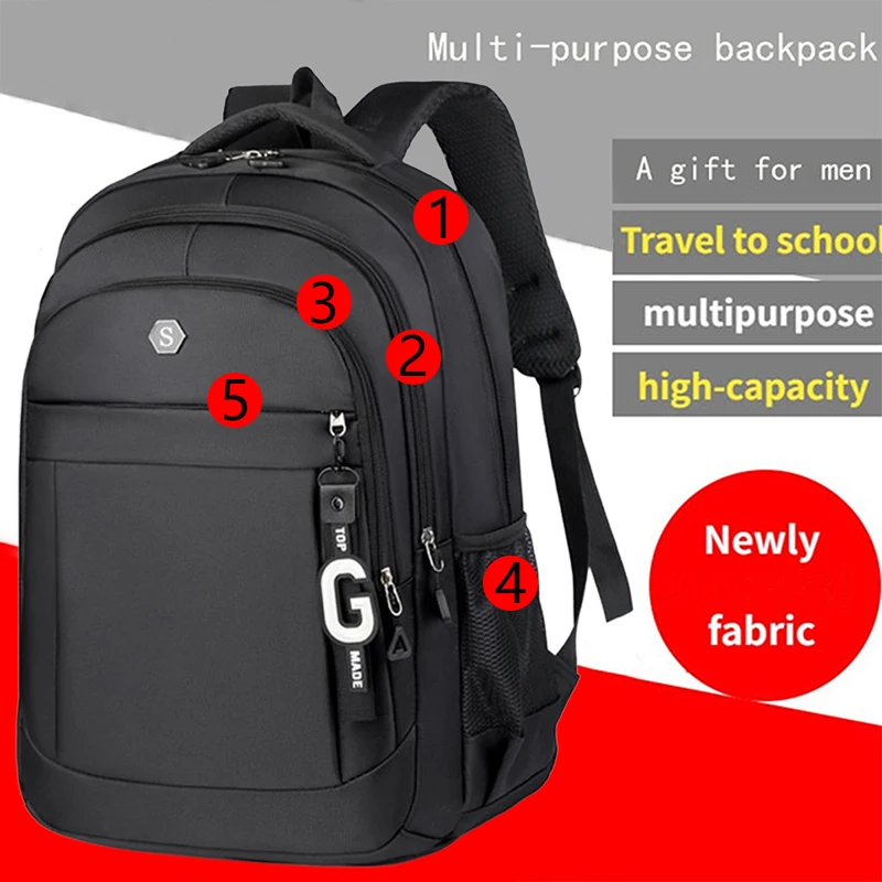 Durable Wear‑proof Oxford Backpack High‑capacity Multi‑zipper Laptop Bag for Men Women Work, School and Outdoor Travel