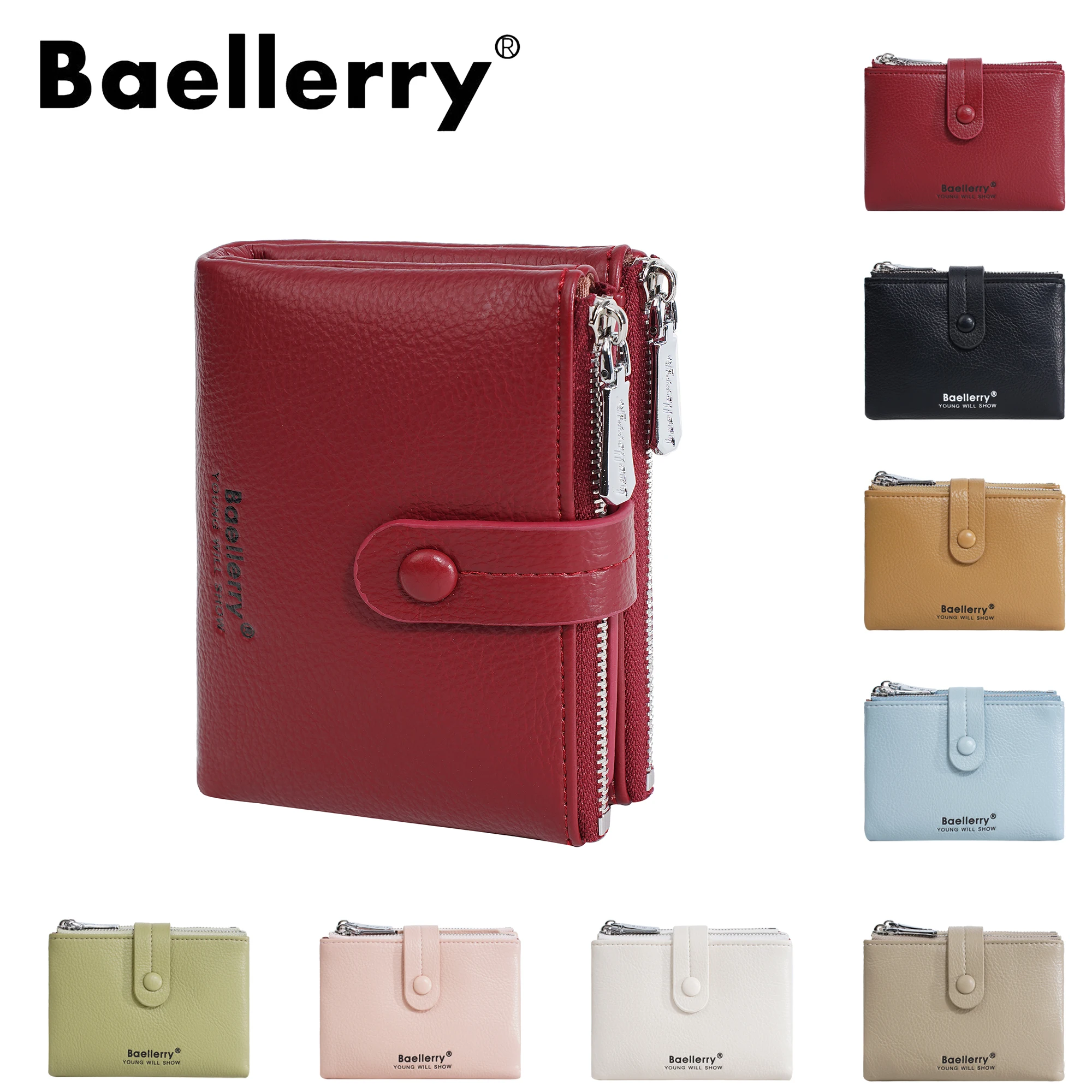 

Женский кошелек Baellerry большой вместимости с двумя отделениями на молнии, многофункциональный органайзер для карточек, короткая стена в стиле Ins