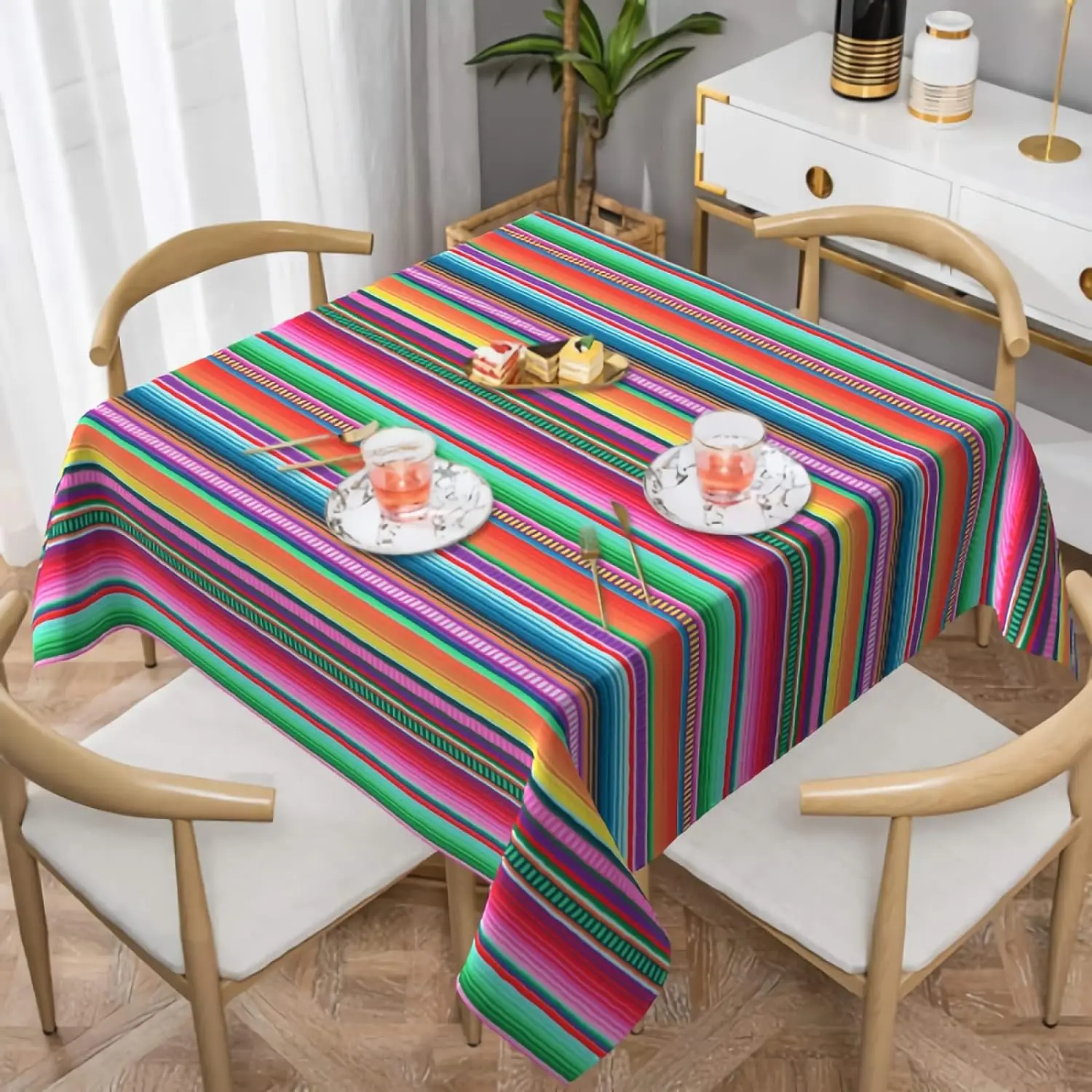 Mexican Blanket Stripes Rectangle Tablecloth Party Decorations Waterproof Kitchen Dining Table Runner Mexican Fiesta Table Decor