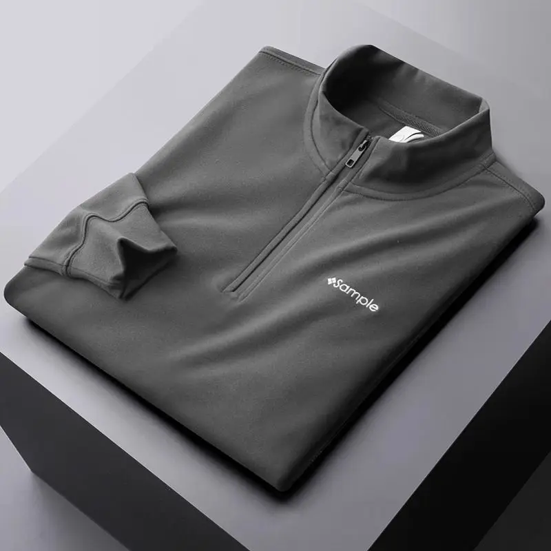 Autumn and Winter Half Turtleneck Bottoming Shirt Men's Sweatshirt Long-sleeved T-shirt Double-sided Velvet Zipper Top