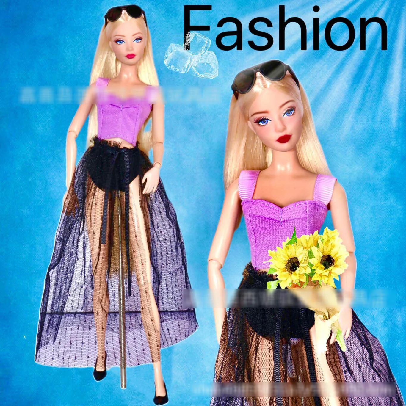 30 cm Supermodel Poppenkleertjes Mode Zoet Paars Vest + Slipje + Rok + Ketting + Schoenen Set 1/6 BJD Pop Dagelijks Dress Up