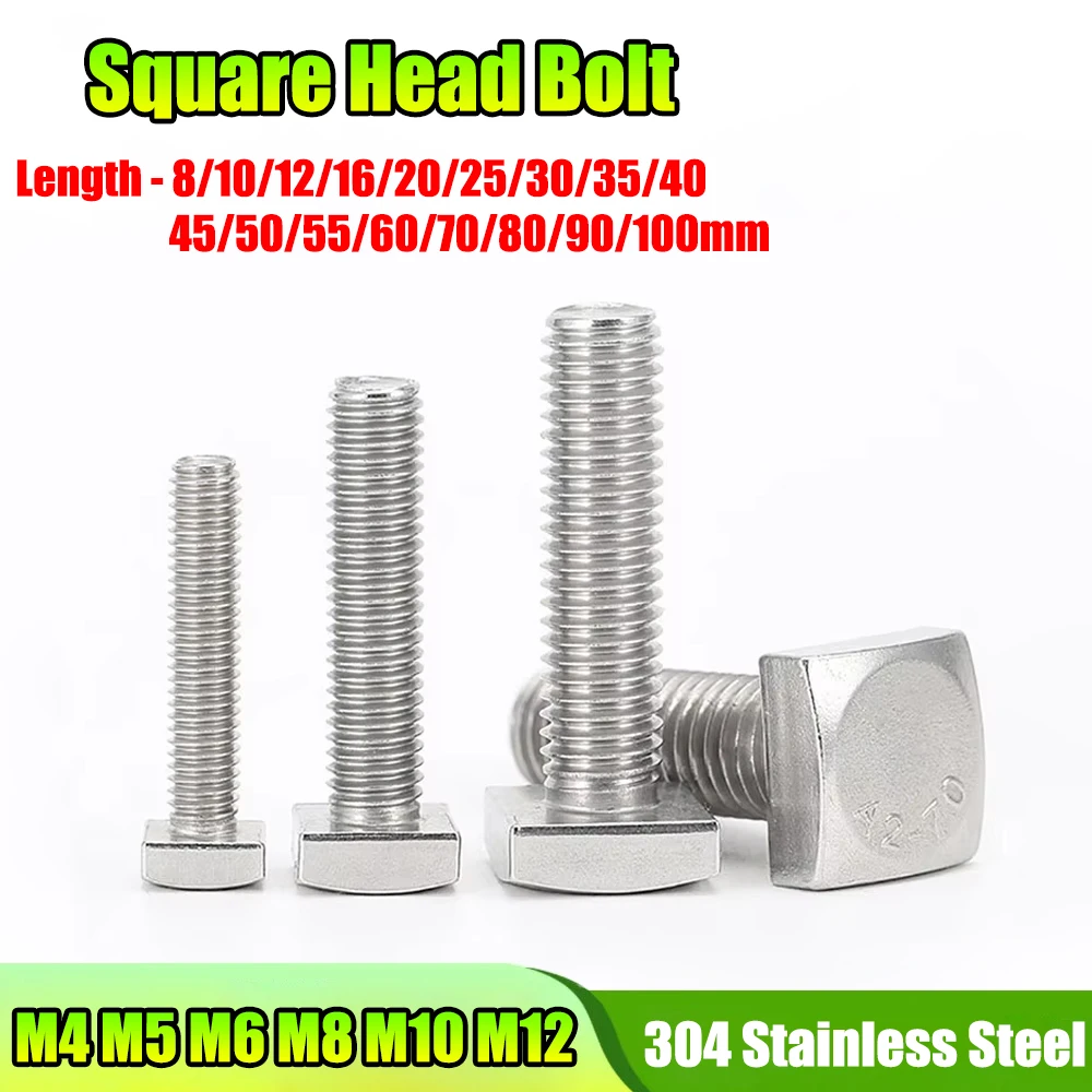 

GB35 M4 M5 M6 M8 M10 M12 Square Head Bolt 304 Stainless Steel Full Thread Square Head Bolt Length 8-100mm Quadrate Screw