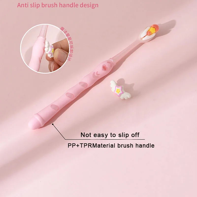 New Pink Stars And Wings Toothbrush For Women Adult Sweet Style Wide Head Soft Fur Premium Dental Care Tool Home Edition