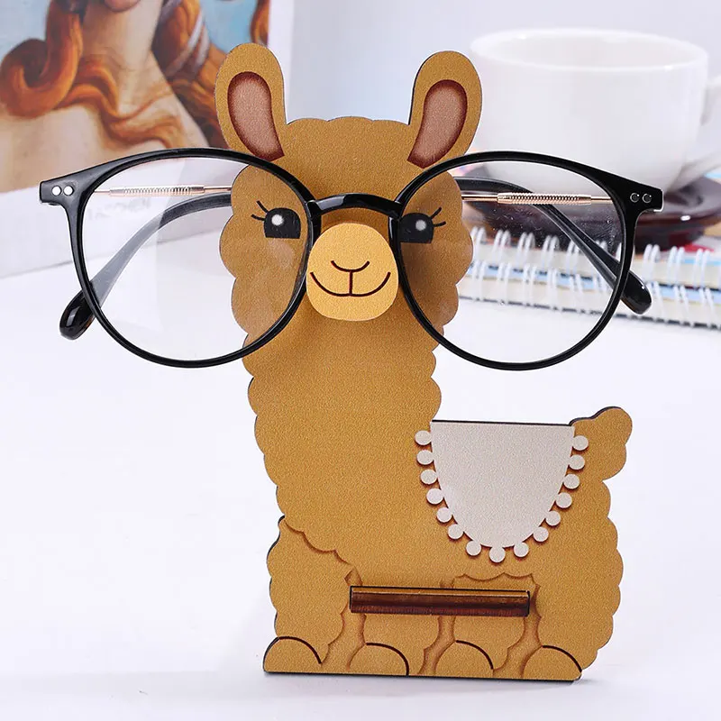 3D Cute Alpaca Animal Glasses Frame Creative Wood Carving Eyeglasses Stand Holder For Bedroom Office Desk Accessories