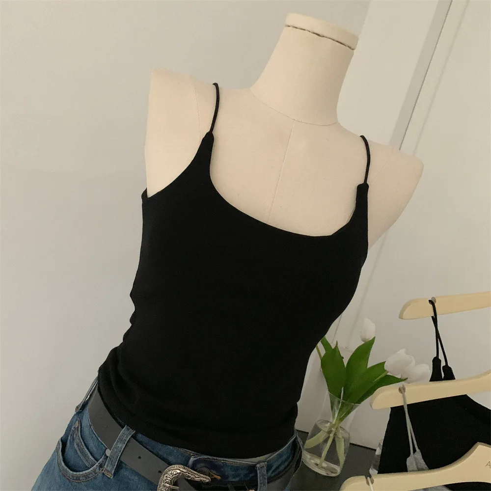 Women Sexy Sling Vest  Girls Solid Color Versatile Elastic Crop Tops Soft Comfortable Breathable Vest Tops Fashion Accessories