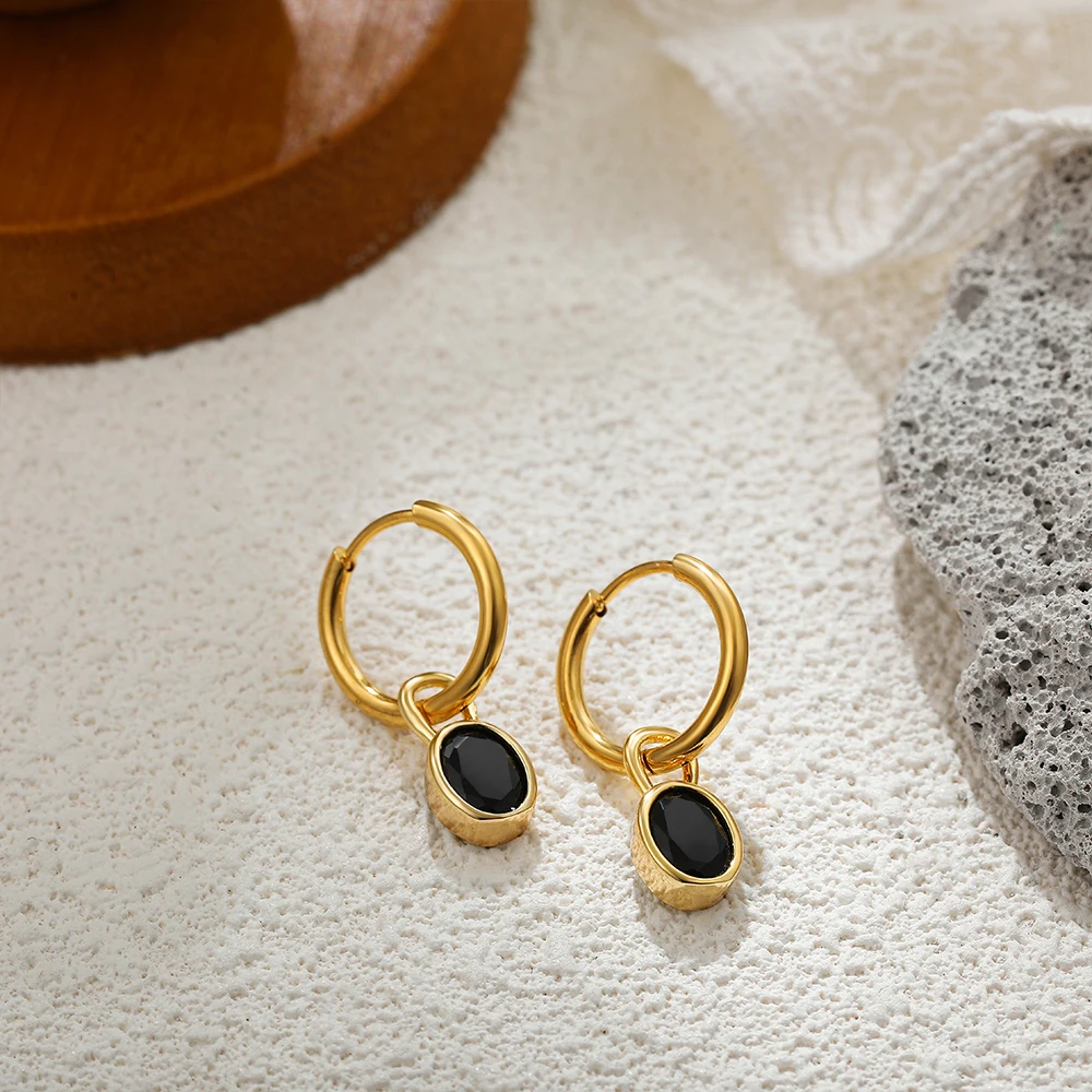 Delicate Multicolored Oval Crystal Dangle Earrings for Women Small Circle Gold Color Hoops Huggie Earring Party Jewelry Gifts