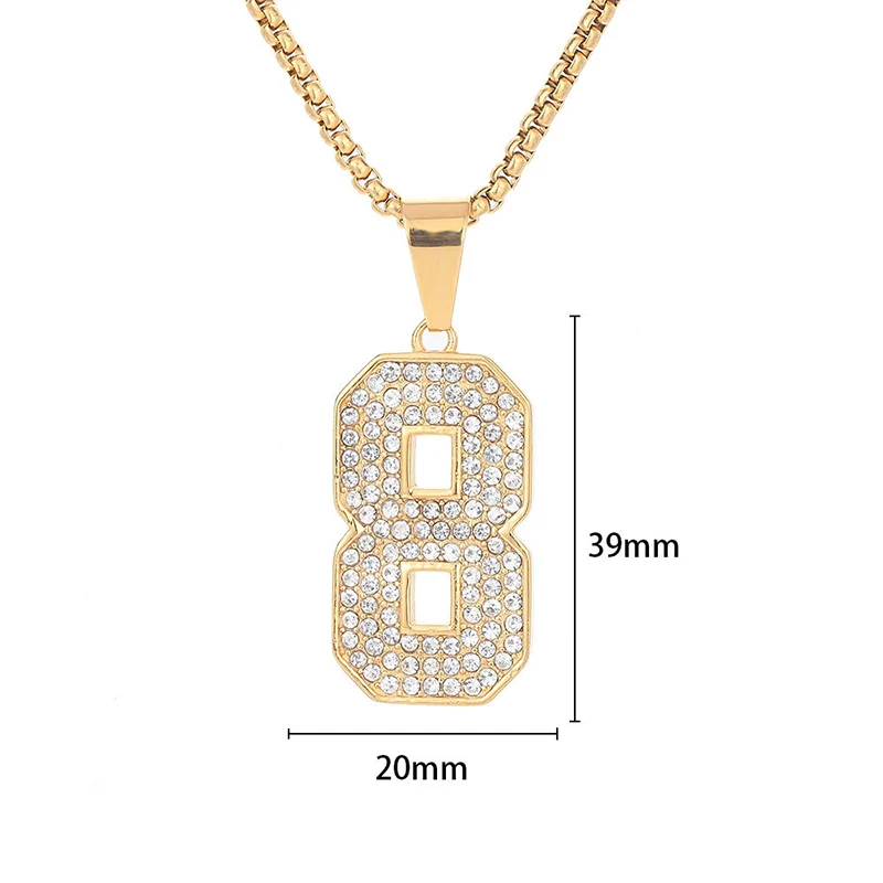 Hip Hop Rhinestone Paved Bling Iced Out Stainless Steel Number 24 8 Pendant Necklace for Men Jewelry Drop Shipping