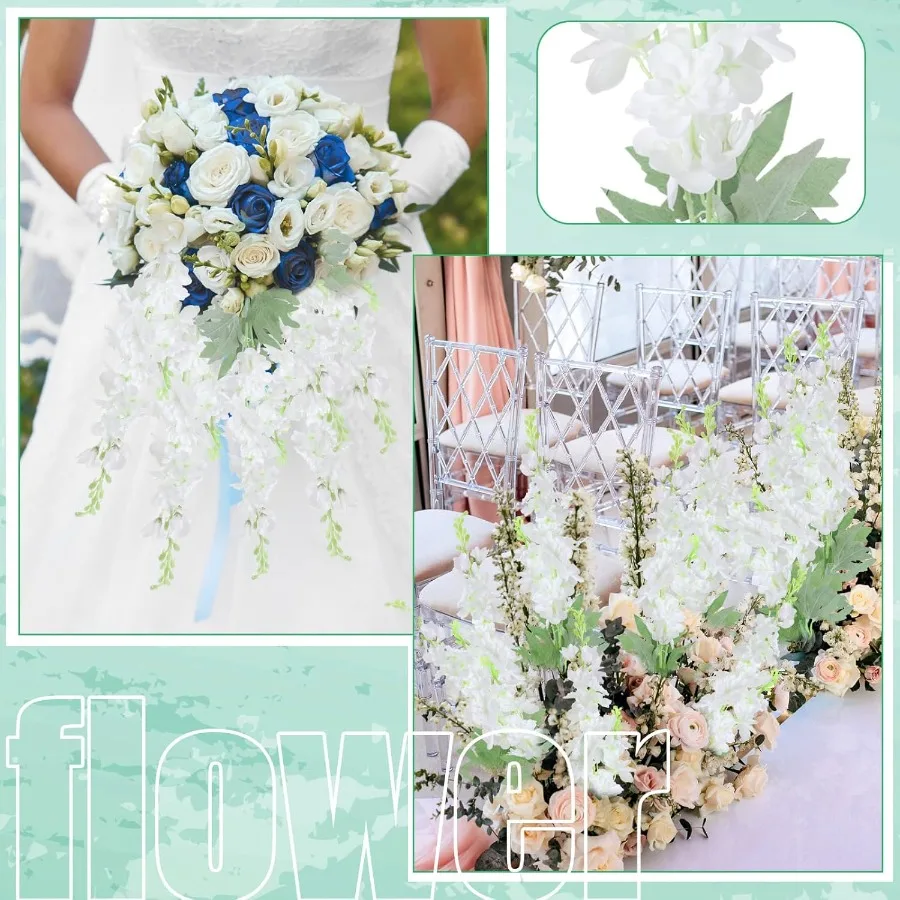 50 peças flor artificial delphinium 35.4 ''longo larkspur haste falsa flores de seda falsa em massa para vasos altos arranjos florais hom