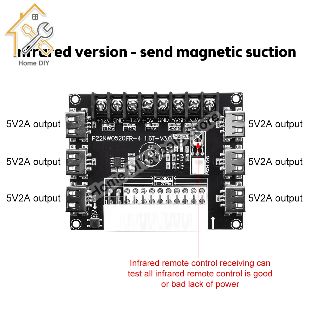 20Pin 24 Pins USB Charging Desktop Computer Chassis Power Supply Breakout Board Module Kit With Infrared Detection