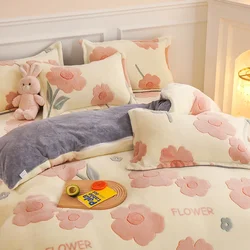 Winter Flannel Coral Fleece Warm Thick Duvet Cover Single Double Queen King Size Quilt cover Double Sided Velvet Bedding Set