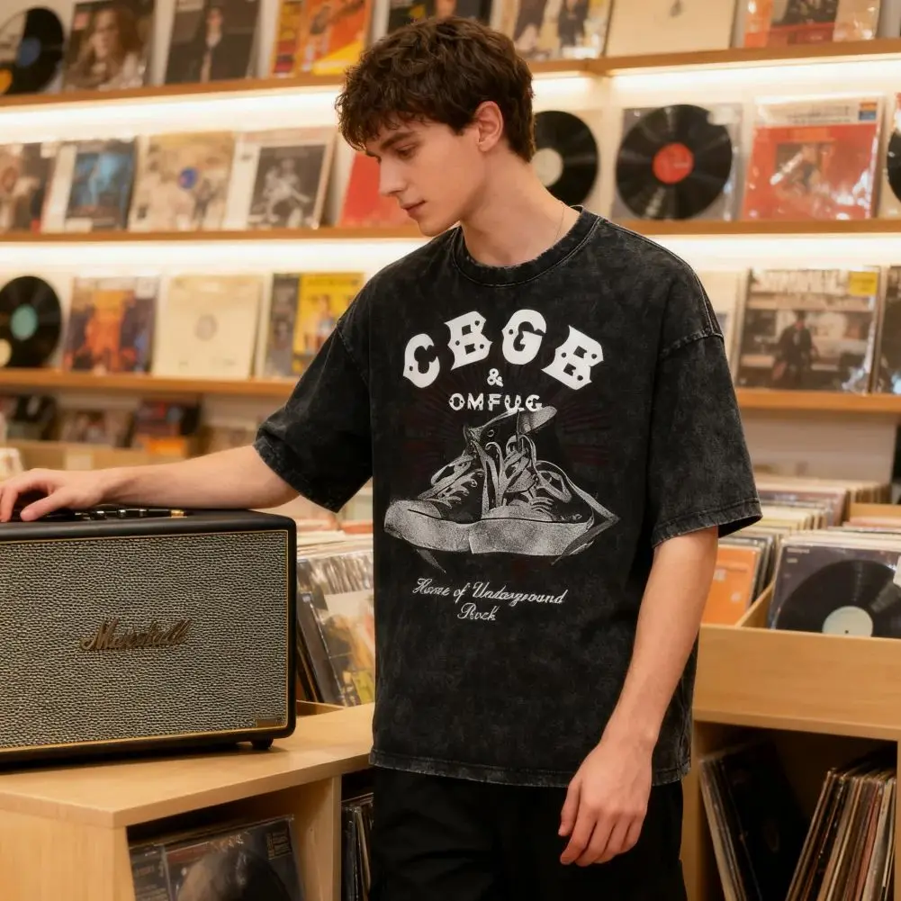 

Мужская стираная футболка Underground Rock Band для CBGB, мужская повседневная удобная уличная футболка в стиле ретро с музыкальной тематикой