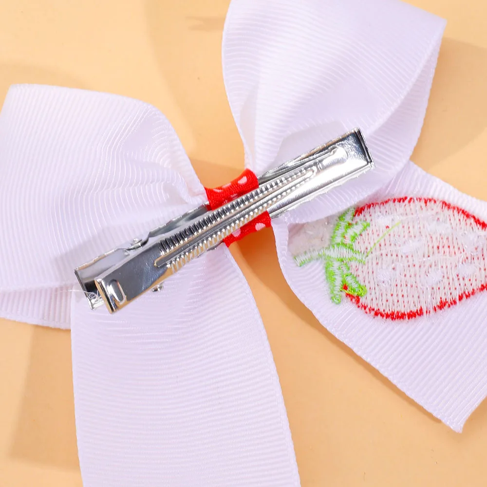 2pcs Cute Strawberry Bow Hair Clip for Girls Embroidered Bow Hair Clip for Kids Grosgrain Ribbon Strawberry Bows Hair Clips