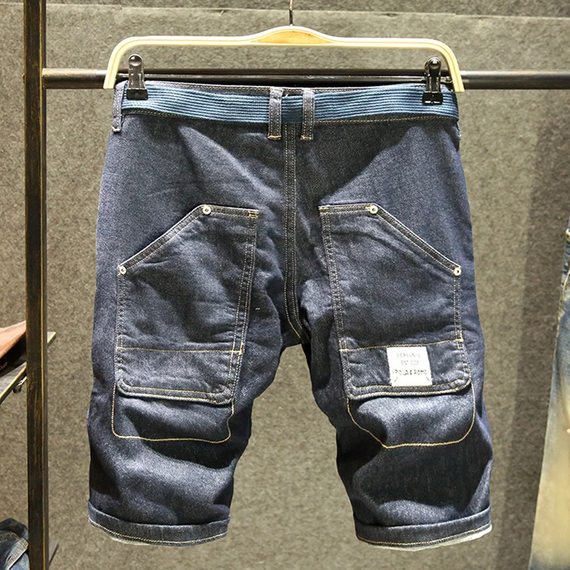 

Летние мужские повседневные модные тонкие свободные джинсовые шорты-бермуды классического дизайна с карманами, средней посадкой и прямым кроем