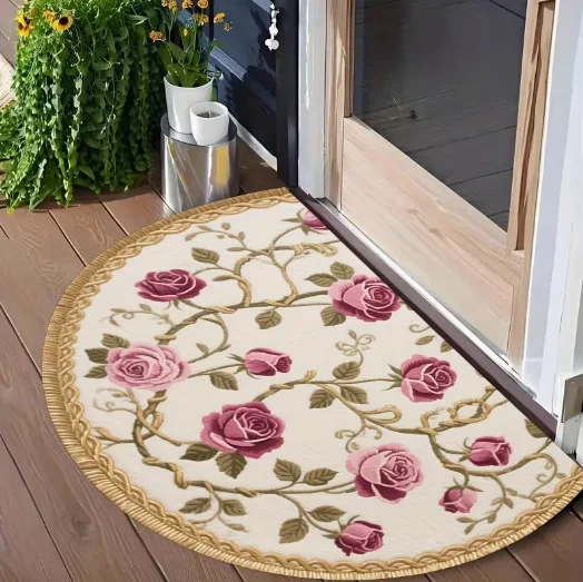 Featuring A Spring and Summer Design with Rose Circular and Perfect for Entrances Kitchens Balconies and Outdoor Carpets