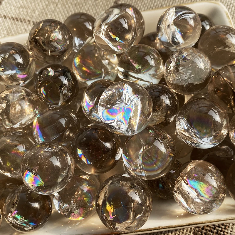 

2pc/lot Natural Smoky Quartz Sphere Rainbow Crystals Ball Home Decor Reiki Gemstone Ball Ornament Diy Jewelry Accessories