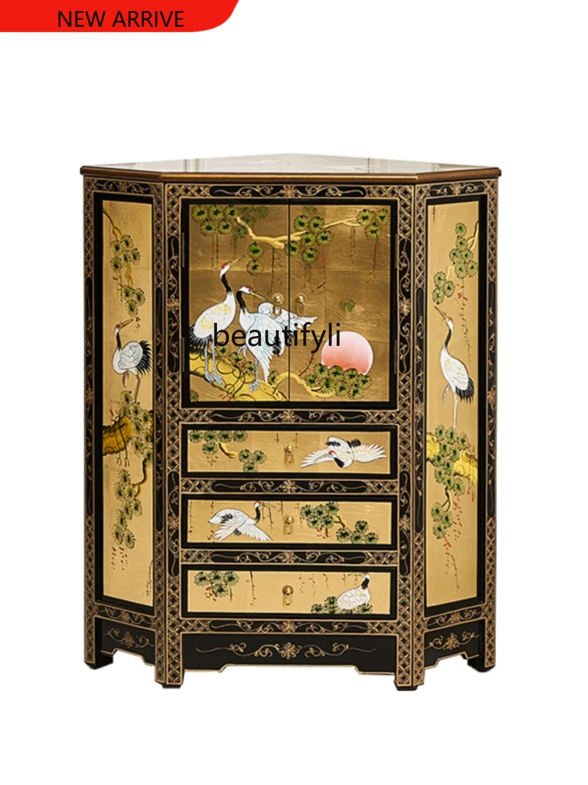 

X New Chinese Style Corner Cabinet Painted American Living Room Wall Turn Storage Complete Fan-Shaped Three Corner Cabinet