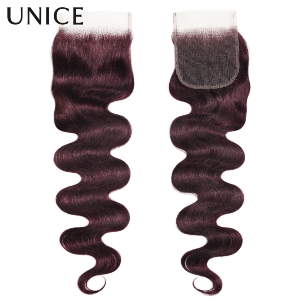 UNICE Hair Chiusura in pizzo 4x4 con onda del corpo in ciliegio nero