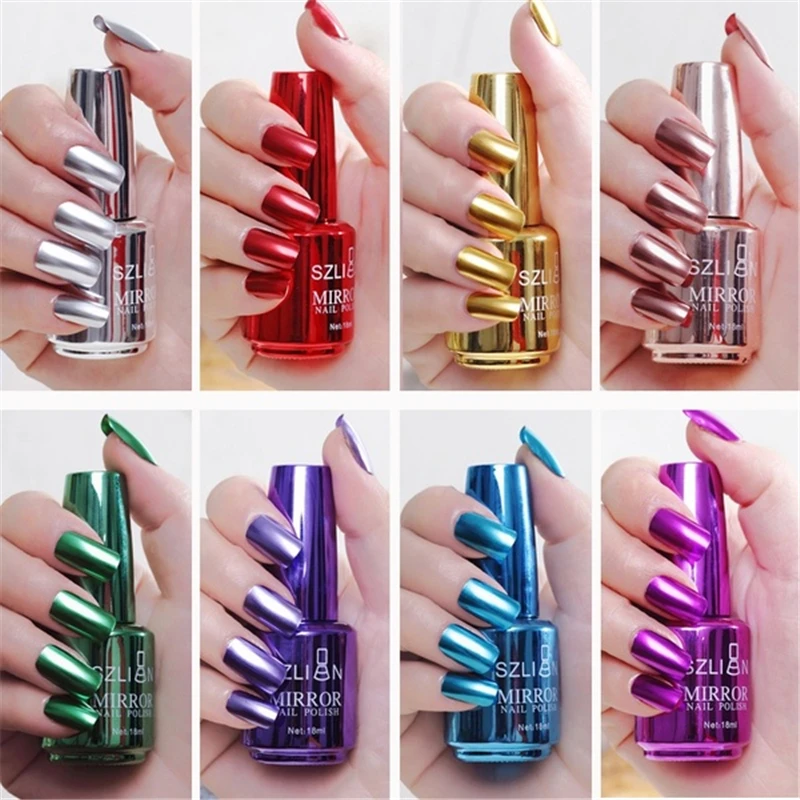 Mirror Effect Metallic Nail Polish Purple Rose Gold Silver  Nail Art Polish for Nails Manicure Lacquer Decoration