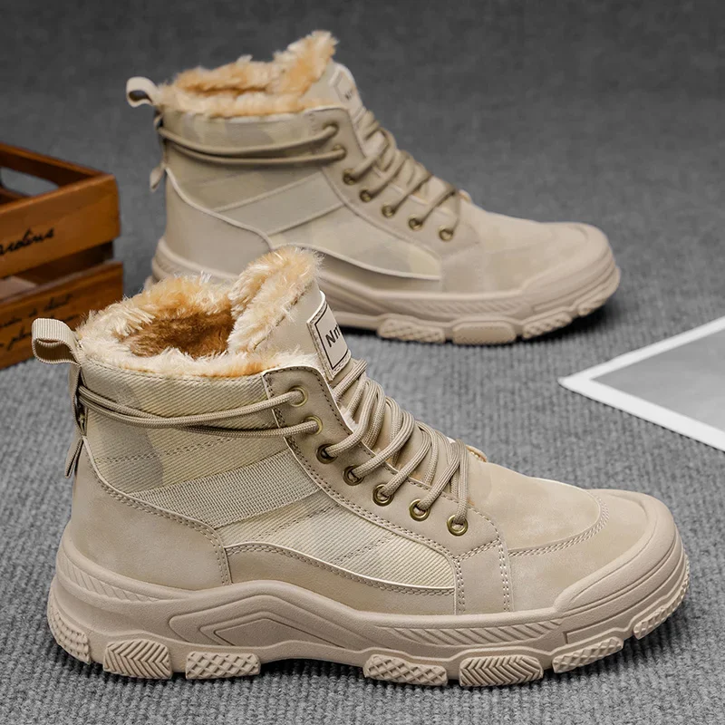 

Зимние новые популярные удобные и модные трендовые теплые и плюшевые повседневные универсальные спортивные нескользящие мужские полусапожки