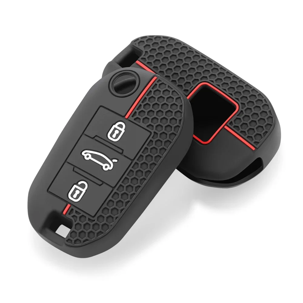 Capa de Silicone para Chave Automotiva Peugeot 208 2008 308 3008 408 508 107 301 Citroen C4 CACTUS C5 DS4 DS5 Suporte para Chaveiro
