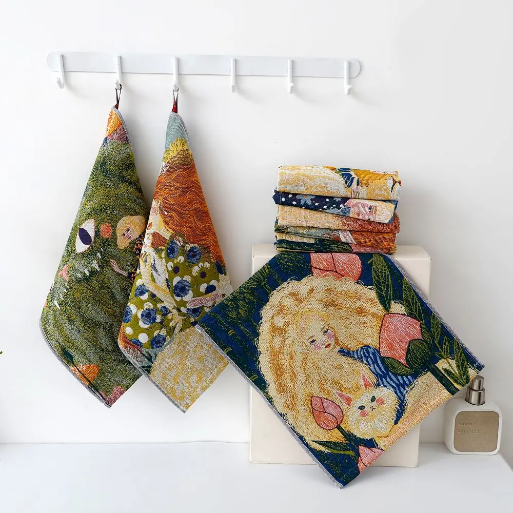 34x40cm Large Hand Towel Cartoon Quick Dry Pure Cotton Dish Cloth Decorative 4 Layer Cotton Gauze Kitchen Towel Home Restaurant