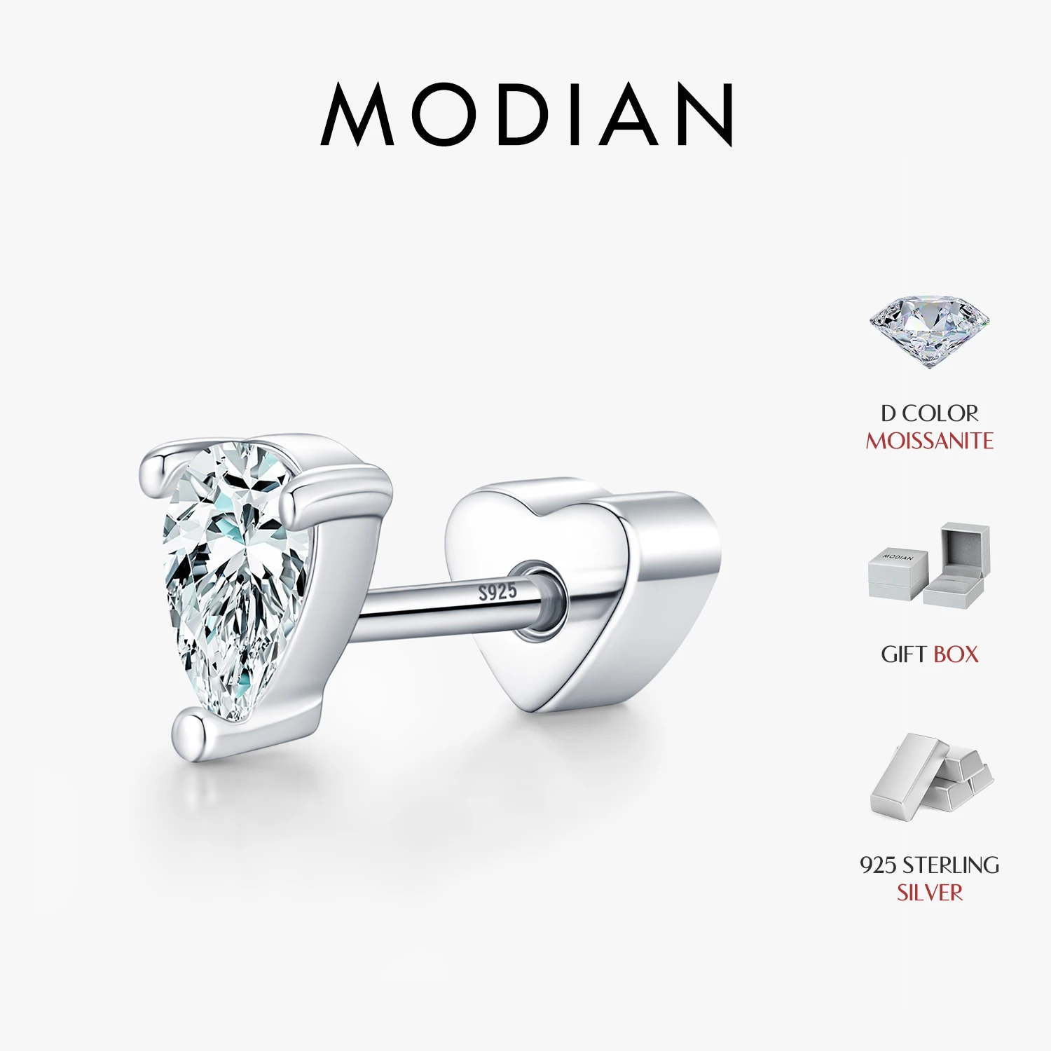 

Серьги-геликс MODIAN с муассанитом в форме капли, из стерлингового серебра 925 пробы, нежные серьги-гвоздики в форме сердца для женщин и мужчин, изысканные ювелирные изделия