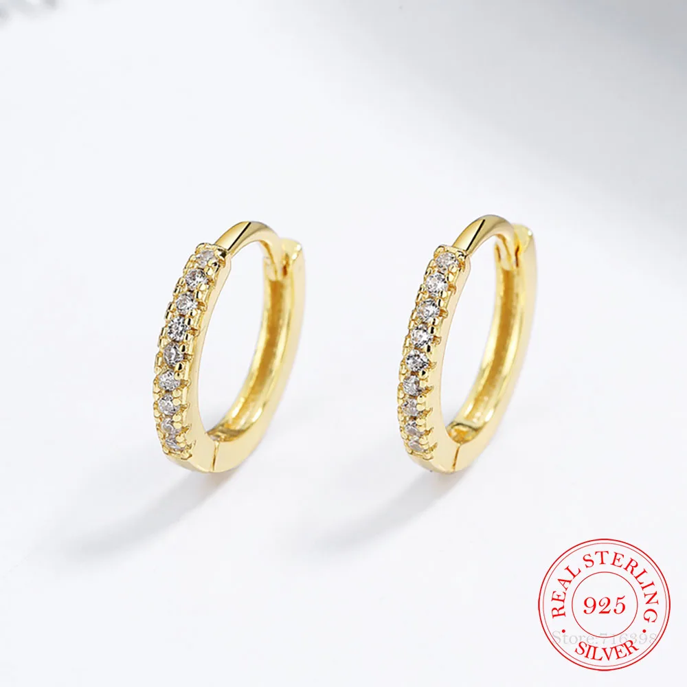 Cute 925 Sterling Silver Round AAA Cz Circles Small Loop Huggies Hoop Earrings For Women Jewelry Kids Baby Children Girls aretes