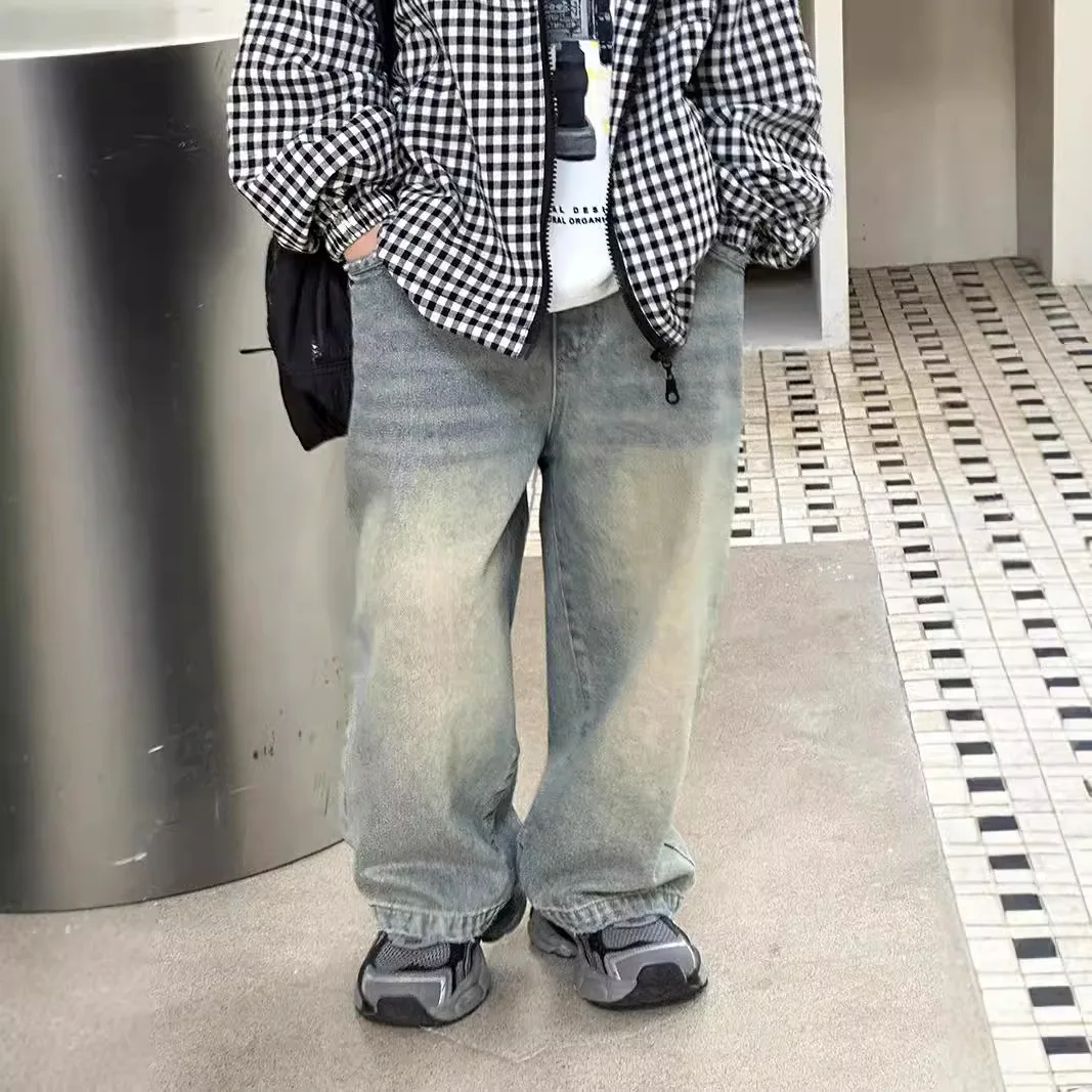 

Children Clothing Boys Denim Pants 2024 Spring and Autumn Vintage Straight Leg New Loose Casual Boys Handsome Denim Pants