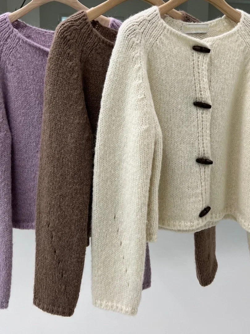 Korean Sle Lazy College Wind Button up Knit Sweater Coat Women's Autumn Winter Fre Youth Reducing Knitted Open Cardigan