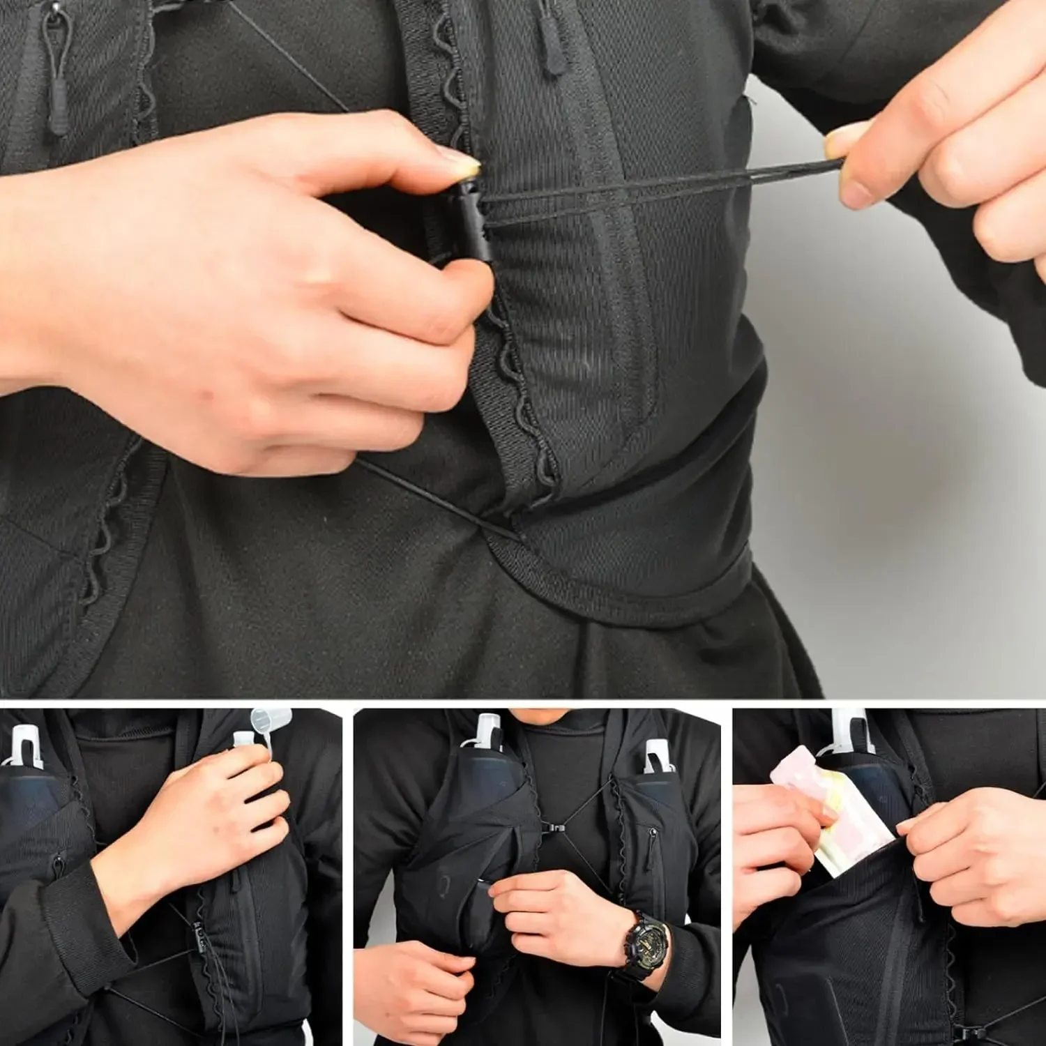 Confezione gilet idratatorio con 12 tasche interne per piccoli oggetti, telefoni, portafogli, chiavi e asciugamani per fare jogging, andare in bicicletta, escursioni